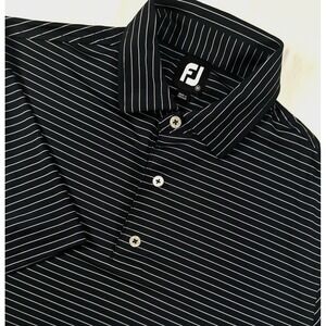 FootJoy Men's XL Golf Performance Polo Navy Blue White Pin Stripe Blended Fabric